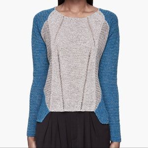 Helmut‎ Lang long sleeve Color-block pullover sweater asymmetrical hem in grey